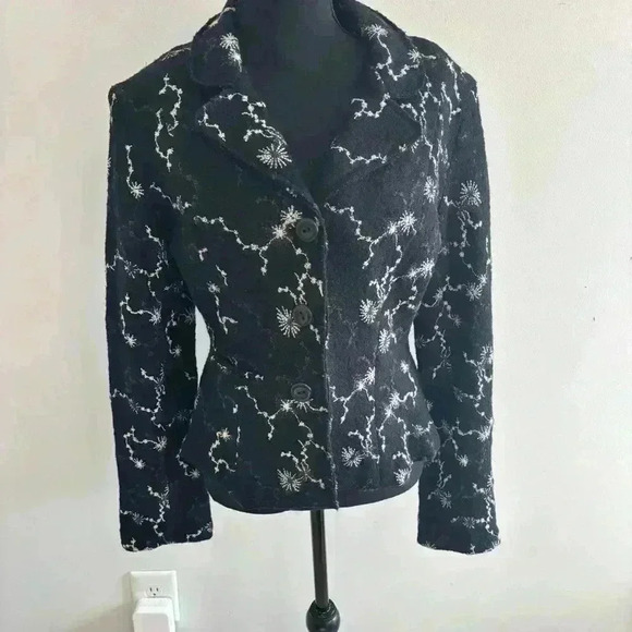 SpiritHouse 100% Wool Made in LA USA Black White Pattern Blazer Size Medium - Picture 1 of 12